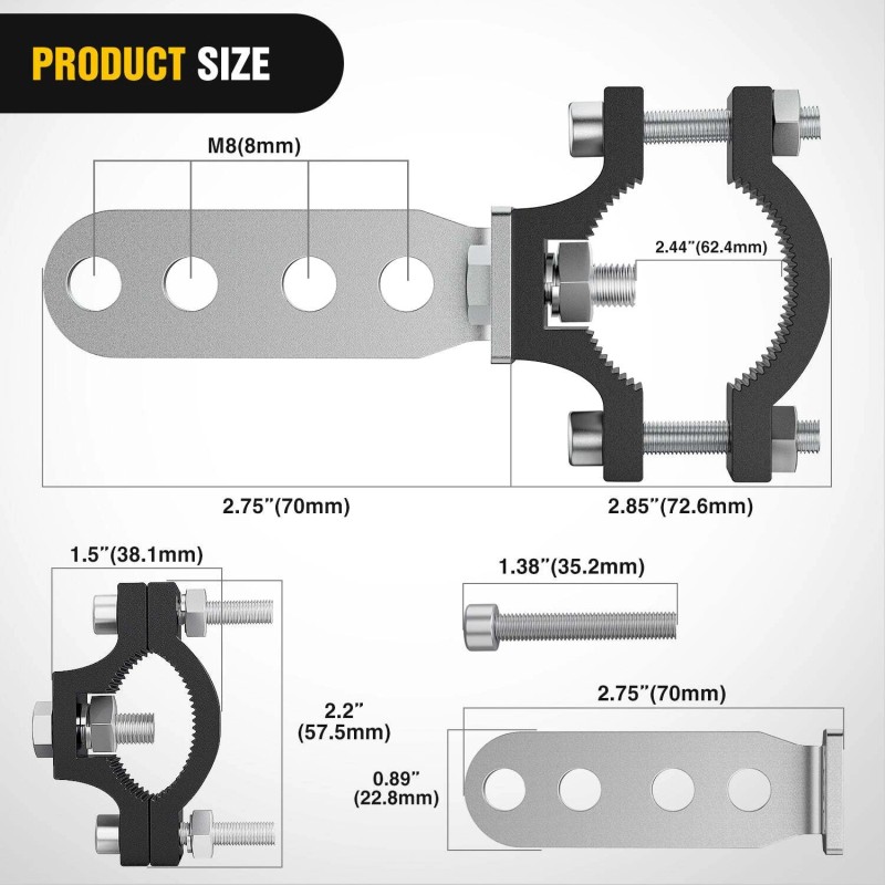 Nilight 2Pcs Motorcycle Tube Clamp Mounting Brackets 0.7 to 1.2Inch