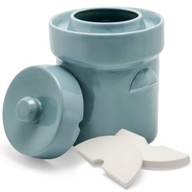 Fermentation Crock Jar Sauerkraut Crock - For Onggi Kimchi Pot (0.5 Gallon) Ceramic Fermenting Crock with Glazed Weights for Fresh Chinese Pickle, Kimchi & Kombucha - Stoneware Pickling Crock
