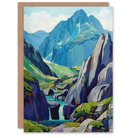 Artery8 Greeting Card Snowdonia National Park Wales Landscape Painting Blank For All Him Or Her Art Birthday Card