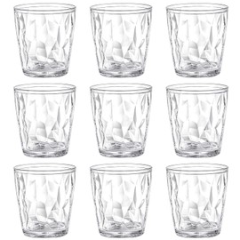 Hedume 9 Pack 10-ounce Plastic Water Tumblers, Transparent Unbreakable Drinking Glasses, Clear Acrylic Reusable Juice Wine Cups Stackable for Home, Picnic Party