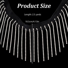 FREEBLOSS 2.5 Yards Rhinestone Fringer Trim Diamond Ribbon Crystal Tassel Sparkle Jewelry Chain Rhinestone Lace Trim Bridal Embellishments for Wedding Dress