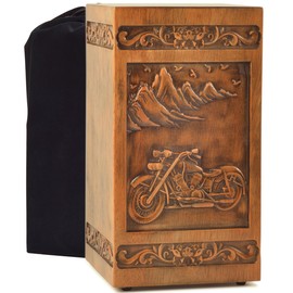 ZDYUEPING Wooden urn Human Ashes Cremation Adult Box Funeral Burial Male Casket Decorative Memorial funerary Men Large 250LBS, Motorcycle