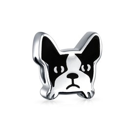 Pet Frenchie French Bulldog Dog Charm Bead For Women Teen Black White Enamel .925 Sterling Silver Fits European Charm Bracelet