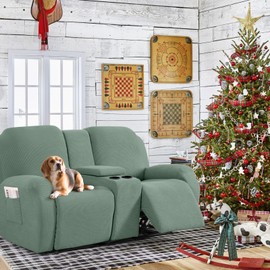 TAOCOCO Recliner Loveseat Cover with Middle Console Sofa slipcover, Stretch Reclining Sofa Covers for 2 Seat Reclining Couch, Jacquard Pattern Soft Loveseat Slipcover Furniture Protector, Sage Green