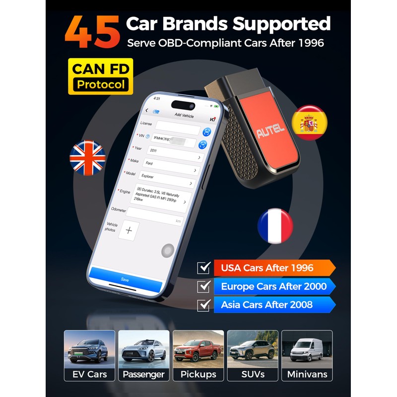 Autel AP2500E Bluetooth Code Reader OBD2 Scanner, Oil Reset, TPMS,