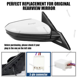 Dexepe Passenger Side Mirror Assembly 2016-2021 Compatible with Honda Civic Right Rearview Mirror Non-heated Power Adjustable Replace HO1321283, 76208TBAA01ZA (3 Pin Taffeta White)