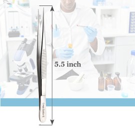 Set of 2 Micro Precision Surgical Forceps with Serrated Tips Stainless Steel Lab Tweezers - Strong Point Straight & Curved Tips- 5.5 Inch - Essential Labware Supplies & Lab Starter Kit Tweezers