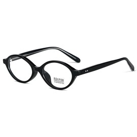 moomoobird Blue Light Glasses Women Men Oval Small Glasses Frame TR90 Retro Glasses Acetate Temple, Black With Clear