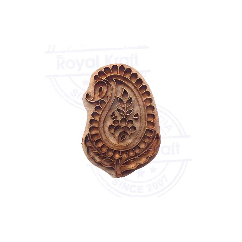 Ornate Print Stamp Brass Paisley Pattern Wood Clay Block