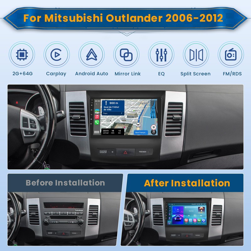Inefala 2+64G Radio for Mitsubishi Outlander 2006-2012 CarPlay Car Stereo
