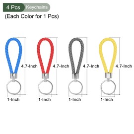 YOKIVE 4 Pcs Braided Leather Keychains, Home PU Keys Ring Woven Decorating Lanyard Straps for Bags Wallets (Red/Blue/Yellow/Gray)