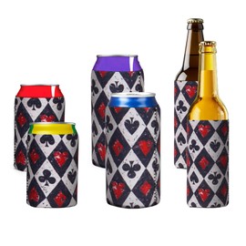 6 Pcs Retro Design Casino Theme Can Cooler Sleeves 12 to 16 oz Poker Party Bottle Can Koozies Casino Night Party Decorations Club Game Dinner Night Playing Cards Themed Party Supplies