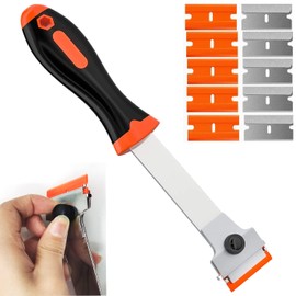 DEKEones Razor Blade Scraper, Long Handled Scraper Tool with 10 Extra Replacement Blades, Razor Scraper Remover for Cleaning Sticker, Paint, Caulk from Window, Car, Glass, Windshield, Stove