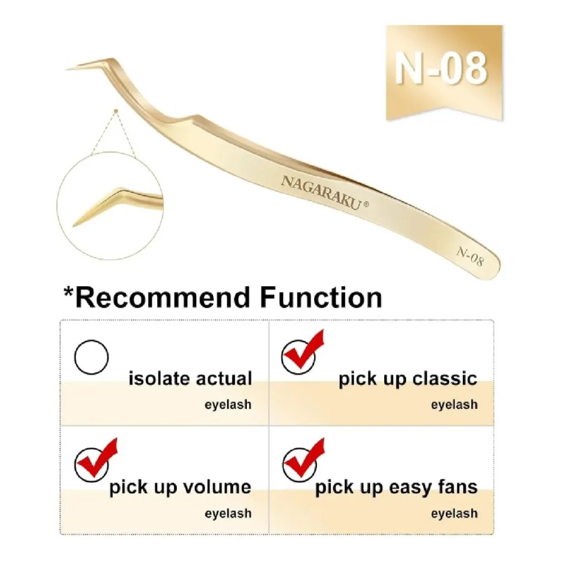 Pinza De Extensión De Pestañas Rusa Nagaraku Volum N-08 Gold