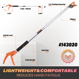 KSEIBI 143020 Long Reach Cut and Hold Bypass Pruner Max Cutting 1/2 inch (7.0 ft - 2.0m)