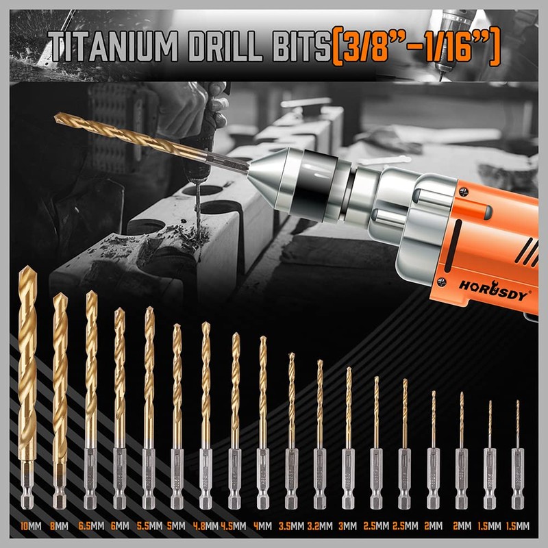 HORUSDY Impact Drill Bit Set, 112-Pieces 1/4" Hex Shank Impact