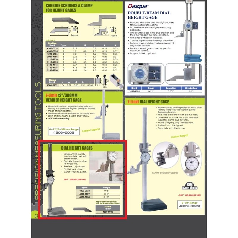 HHIP 4300-0028 Stainless Steel Dial Height Gage, 0 - 6"