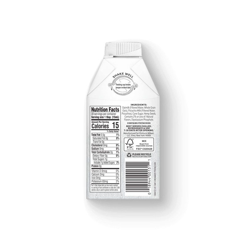 Elmhurst 1925 Pistachio Crème Oat Creamer, Plant-Based, Vegan, 16 Ounce