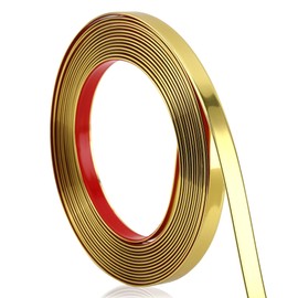 Soengsau Glossy Gold Finish Molding Trim, 196.8"L x 0.4"W Peel and Stick Decoration Strip for Ceiling, Wall, Tile Edge, Furniture Cabinet, Mirror