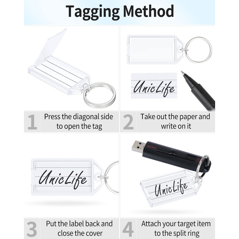 Uniclife 200 Pieces Key Tags 2 Inch Plastic Key Chain
