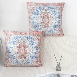 OYIMUA Set of 2 Orange Cushion Covers 45 x 45 Velvet Cushion Cover Boho Throw Pillows Covers Sofa Decorative Cushion Covers 18x18 Square Pillow Cases Monaco & Persian Design Aesthetic