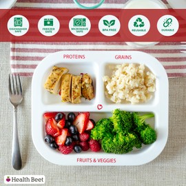 Health Beet MyPlate Portion Control Plate – 3 Divided Sections for Proteins, Grains & Fruit+Veggies - Dishwasher & Microwave Safe Sectioned Plates for Health Education (1 Pack)