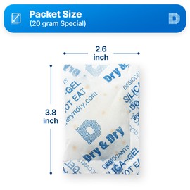 Dry & Dry 20 Gram [7 Packets] Orange Indicating Silica Gel Packets Desiccants - Food Safe Silica Packs, Silica Gel, Silica Packets, Desiccant Packs for Food Storage