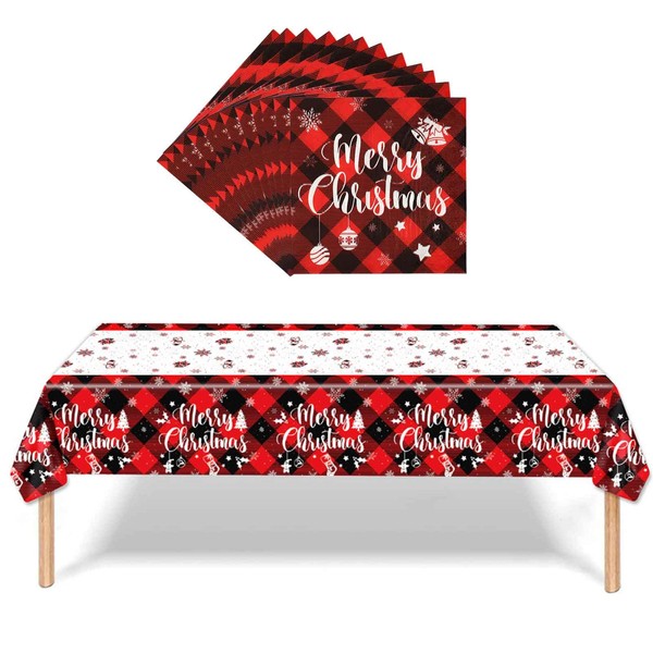 Disposable Christmas Table Cloth, Buffalo Plaid Style Oil Proof Plastic