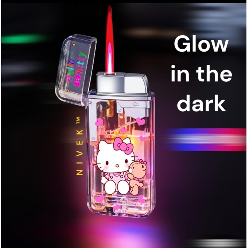 NIVEK Transparent Lighter Light Up Lighter (Clear Kitty)
