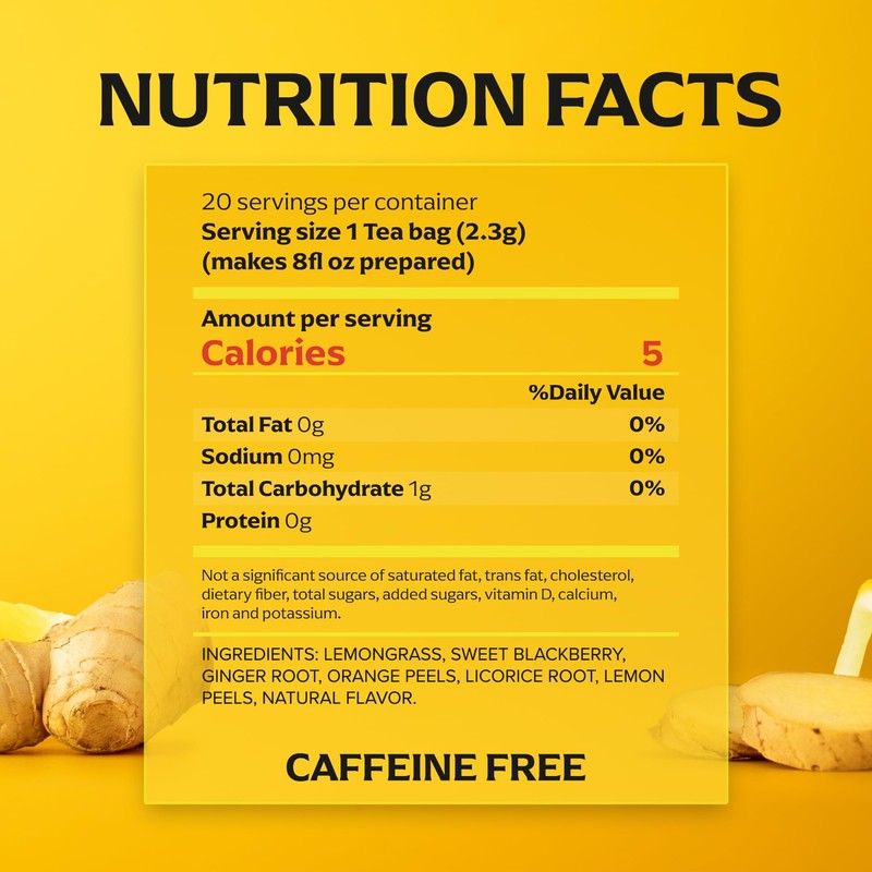 Lipton Lemon Ginger Tea Bags, Caffeine Free Tea, Refresh Fruit