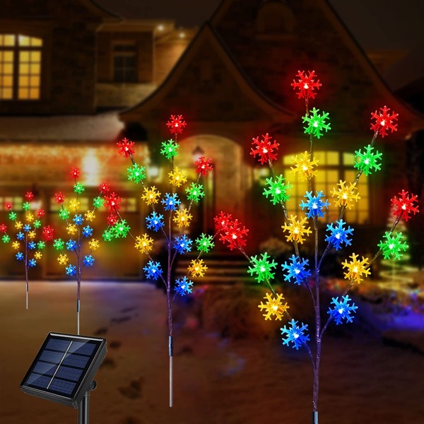 Windpnn 4-Pack Solar Snowflake Christmas Pathway Lights Multi-Color, Waterproof Christmas Garden Stake Lights Outdoor Solar Christmas Decorations Lights for Garden Yard Patio Lawn Pathway