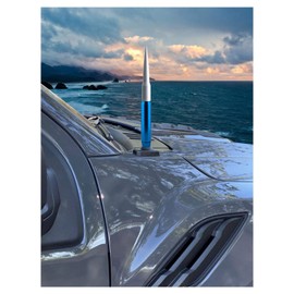 TRUE SPIKE 9 inch Blue White TIP PENETRATOR Fat Bullet Antenna with Anti-Theft + Copper Coil in Heavy Gauge CNC Machined Billet Aluminum Short Compatible with Chevy Colorado GMC Canyon 2014 +