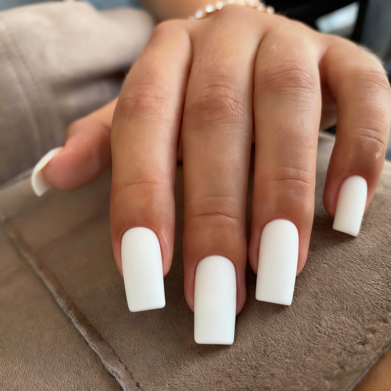 Uñas postizas blancas mate, largas, cuadradas, medianas, tipo ataúd, postizas,