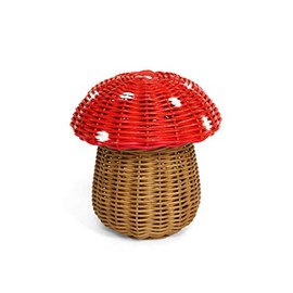 G6 COLLECTION Rattan Mushroom Basket – Handwoven Wicker Storage Bin with Lid, Cute Decorative Boho Home Organizer Gift (Medium – 10" Tall)