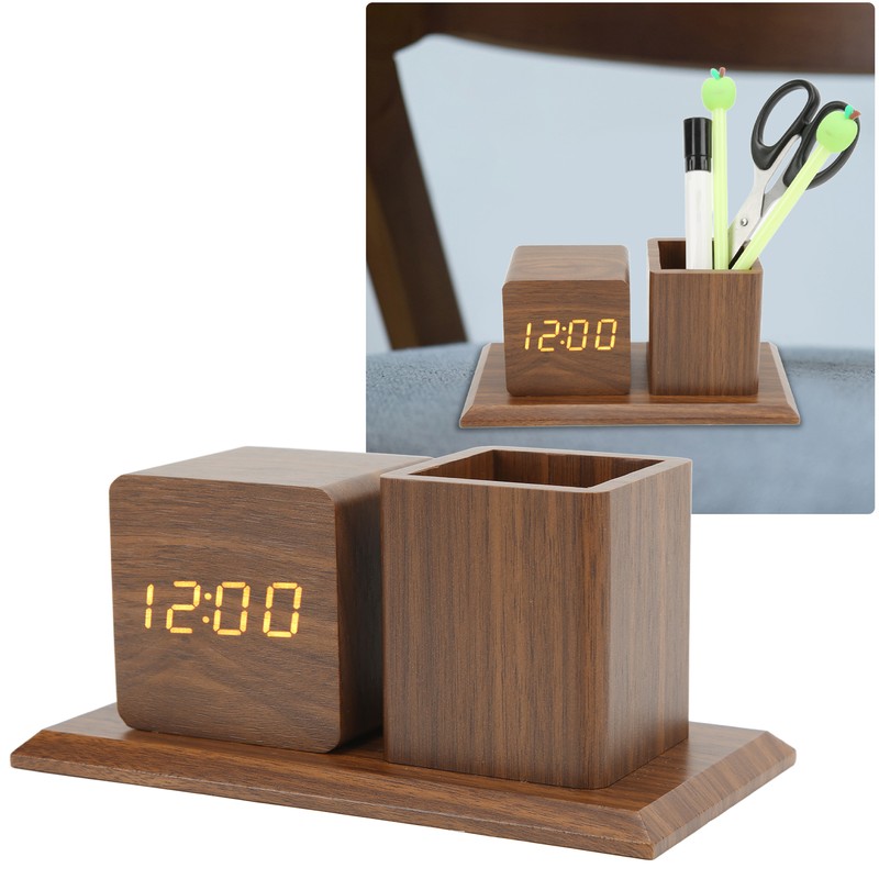Pen Holder Clock Temperature Calendar Display 3 Level Brightness Adjustment