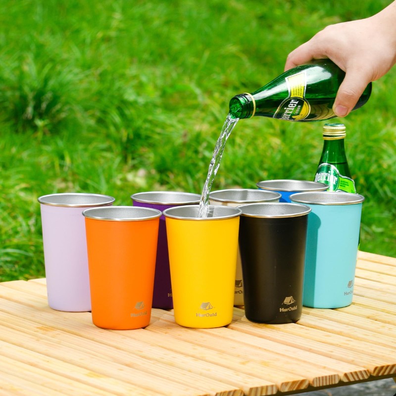 HurOutd 8 Pack Stainless Steel Cups 16oz - Colorful Stackable