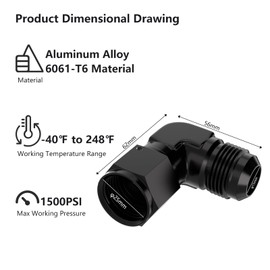 APIELE 12AN Female to AN12 Male Flared Black Aluminium 90 Degree Swivel Fitting Adapters (YZGM-12AN-90)