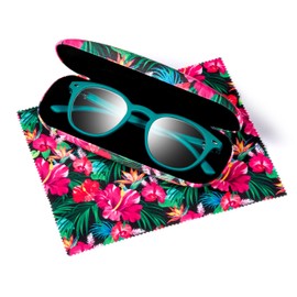 FEFI - Hard Case for Glasses Flower with Velvety Soft Cover and Matching Microfibre Cloth, Colourful - Black, m