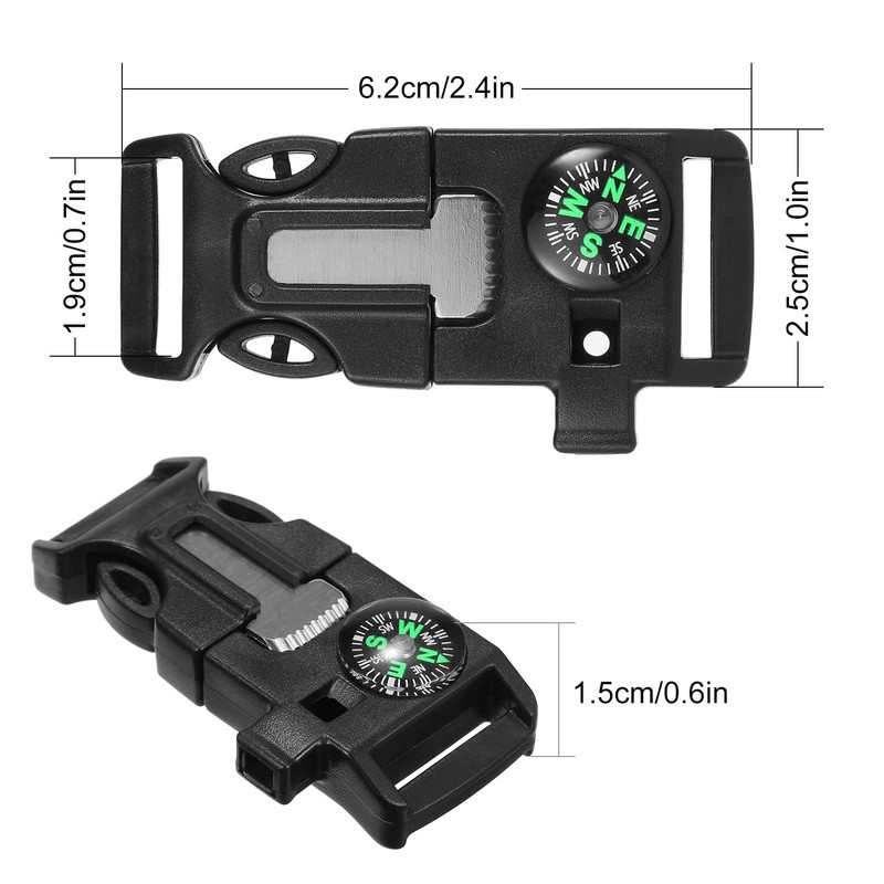 Lixada 10Pcs Emergency Whistle Buckle with Flint Scraper Fire Starter