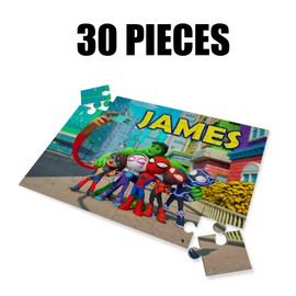 Spider And Friends Puzzle with Name Kids Jigsaw Gift Son Daughter Birthday | 30pcs 7.5x9.5in