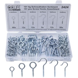 CCLIFE Screw Hooks Stainless Steel Eye Screw Hooks for Screwing Ceiling Hook Screw in Hooks Cup Hooks Pack of 151