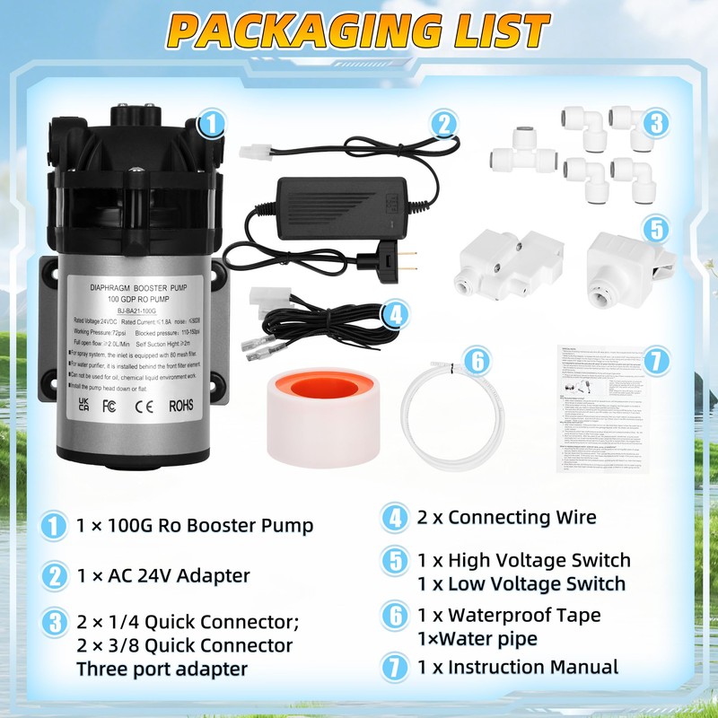 Betollo 2025 New 100G RO Booster Pump Kit 1/4,Bring The