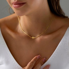 Fimhut Cross Necklaces for Women - Dainty 18K Real Gold Plated Cross Choker Pendant Jewelry Non Tarnish Waterproof Trendy Easter Christian Baptism Religious Faith Necklace Jewelry Gifts