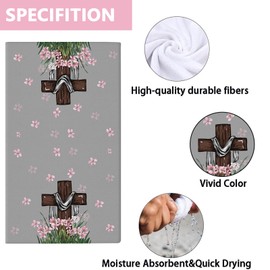 QIONG MENG Easter Kitchen Towels Set of 4 He is Risen Cross Flowers Dish Towels Hand Towel for Kitchen Bathroom Decoration 18x26 Inch