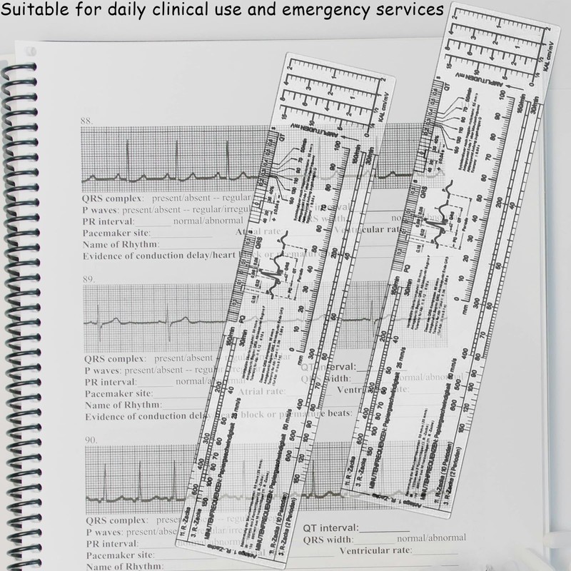 2Pcs Transparent ECG Ruler, Portable ECG Ruler Plastic Ruler Measuring
