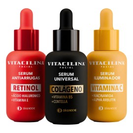 Kit Sérum Facial Vitacilina Retinol Colágeno Y Vitamina C Mixta Día/noche