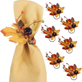 Angel Isabella Fall Themed Napkin Rings - Harvest Maple & Fruits Cloth Napkin Holder for Table Setting - Fall Banquet, Thanksgiving, Christmas or Wedding Table Decor (6pc, Pumpkin)