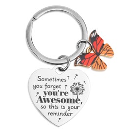 Inspirational Keychain, Sometimes You Forget You're Awesome Encouragement Motivational Butterfly Keyring for Women Gifts