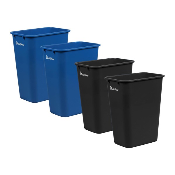 (Set of 4) 40 Quart Trash Can, Black and Blue