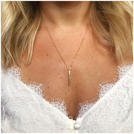 MIDEEO Long Bar Necklace Vertical Bar Pendant Necklace Minimalist Gold Bar Necklace Simple Everyday Necklace Modern Jewelry Gift for Women